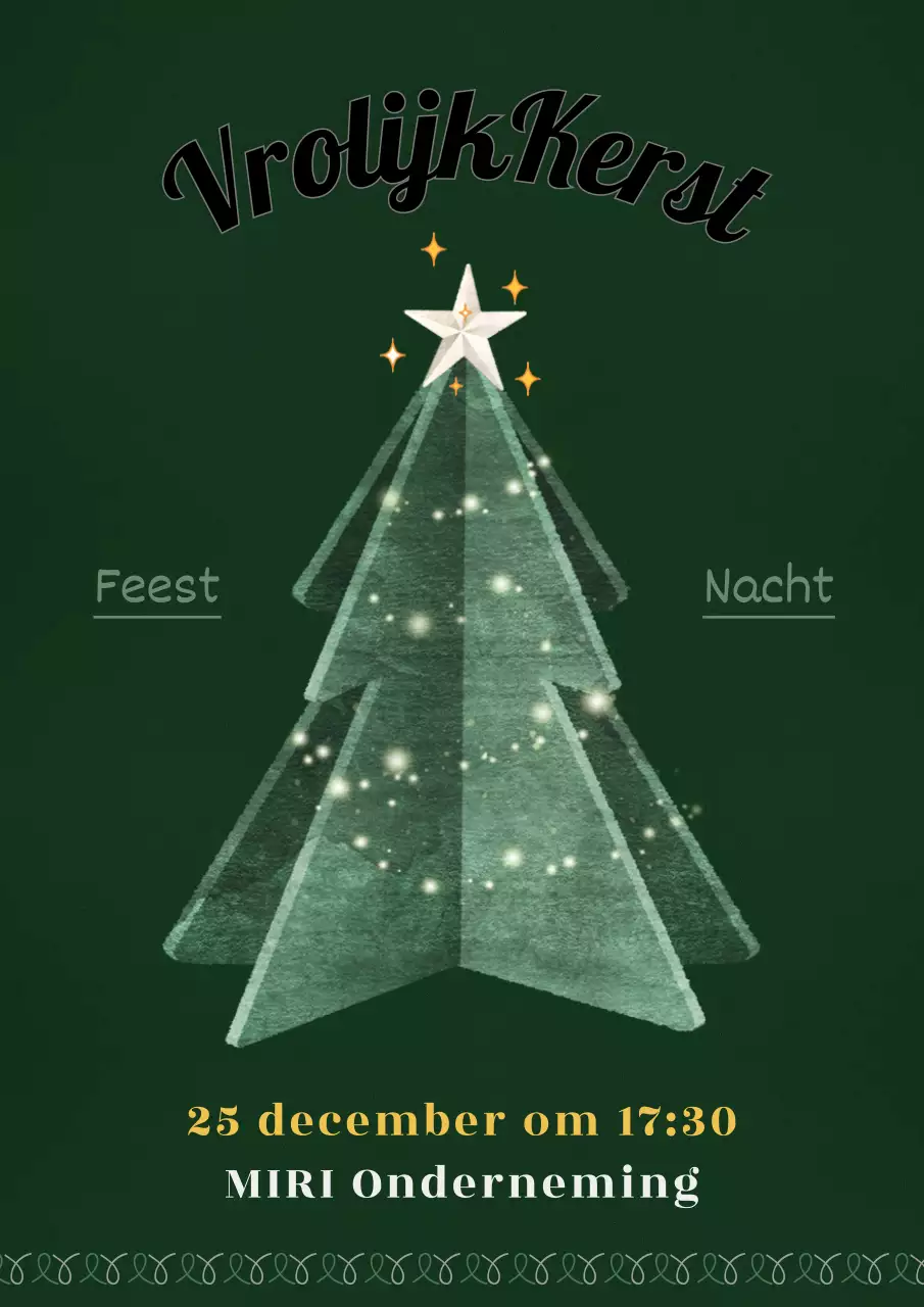 Glitter kerstboom uitnodiging met groene achtergrond