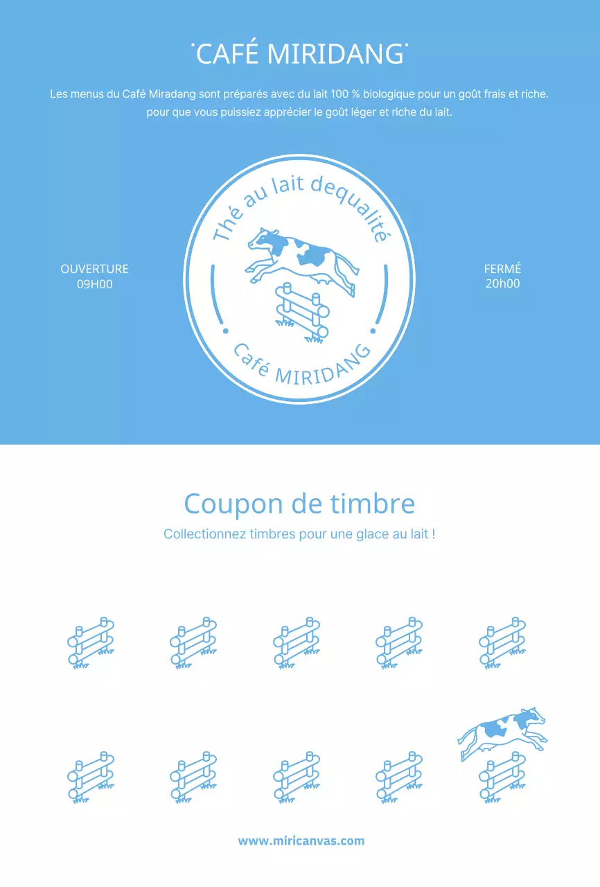 Carte postale avec timbres, bleu clair, café illustré et mignon