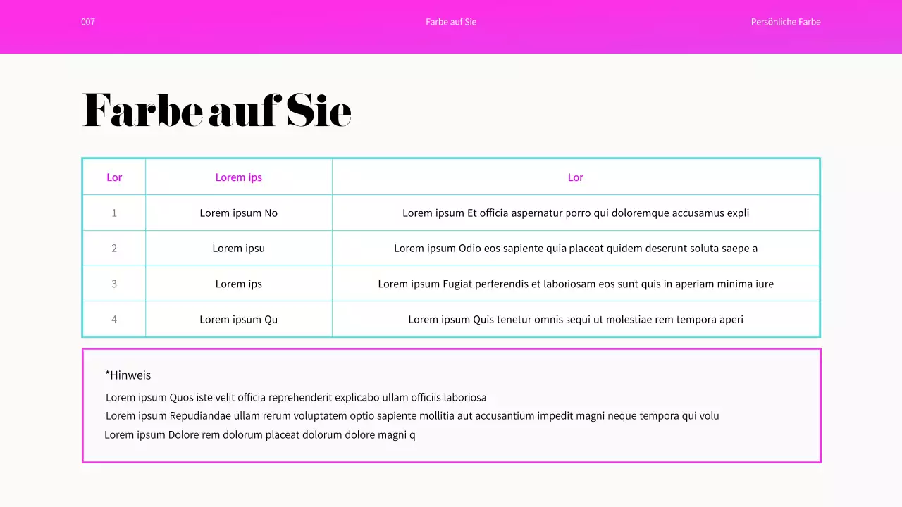 Ein Regenbogen von persönlichen Farben für Präsentationen