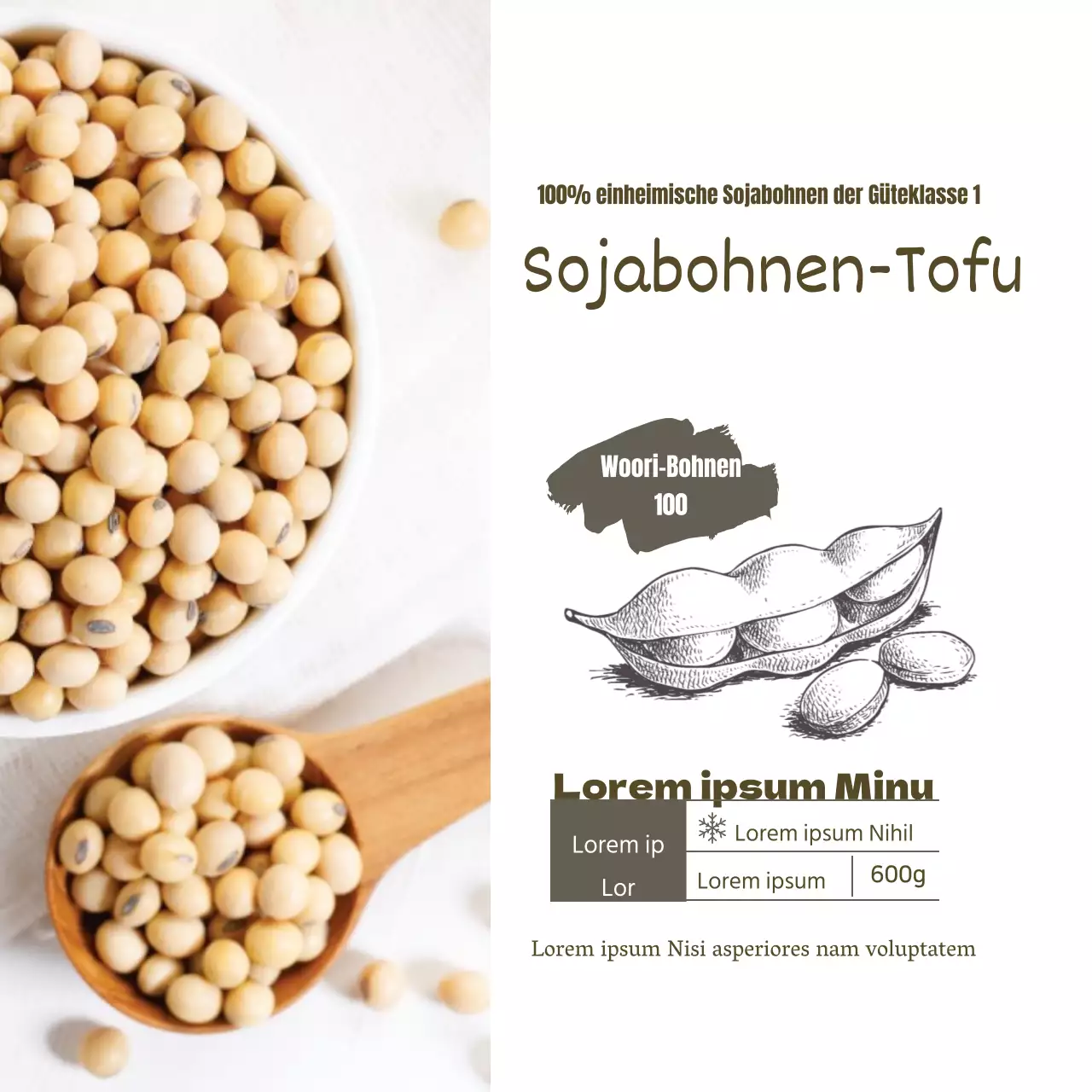 Informationsetikett für weißen Tofu