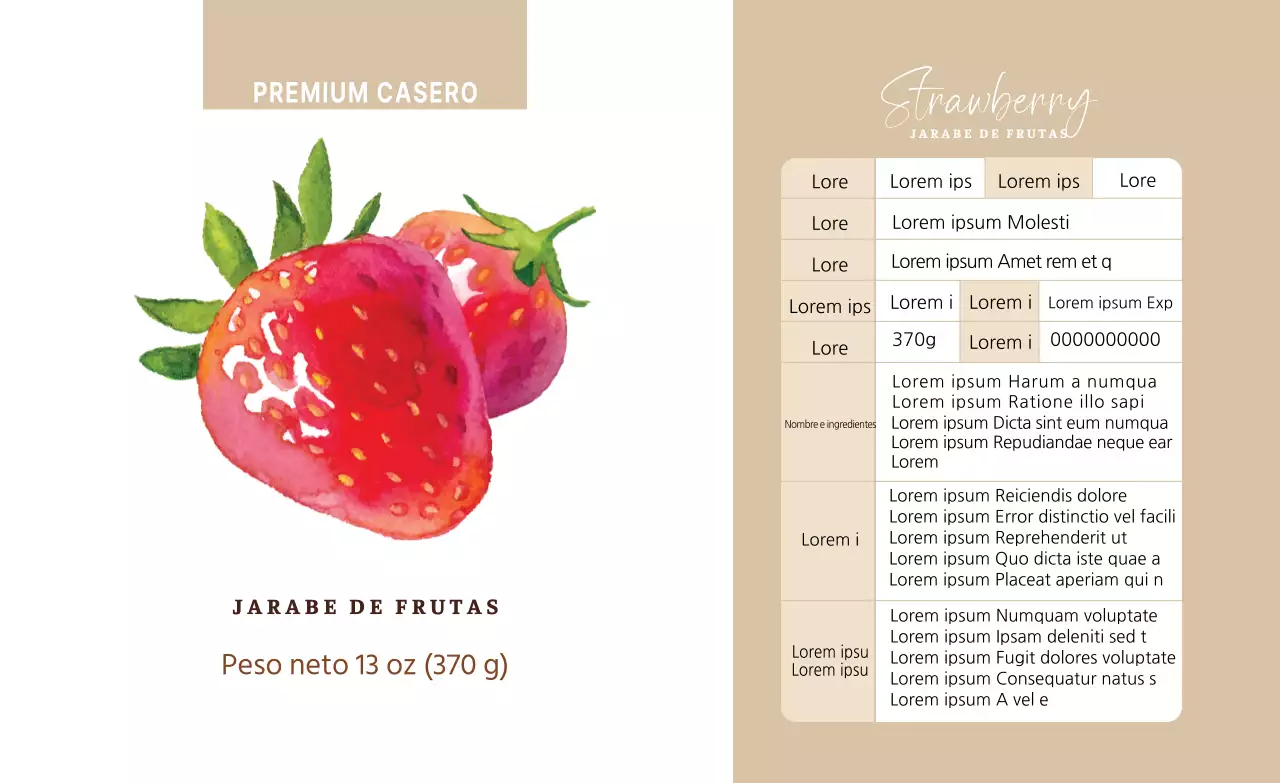 Ingredientes para el sirope de fresa beige