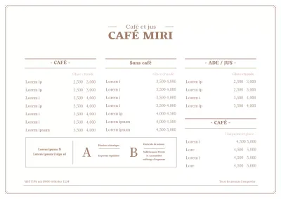 Affiche horizontale de menu de café simple en blanc et marron