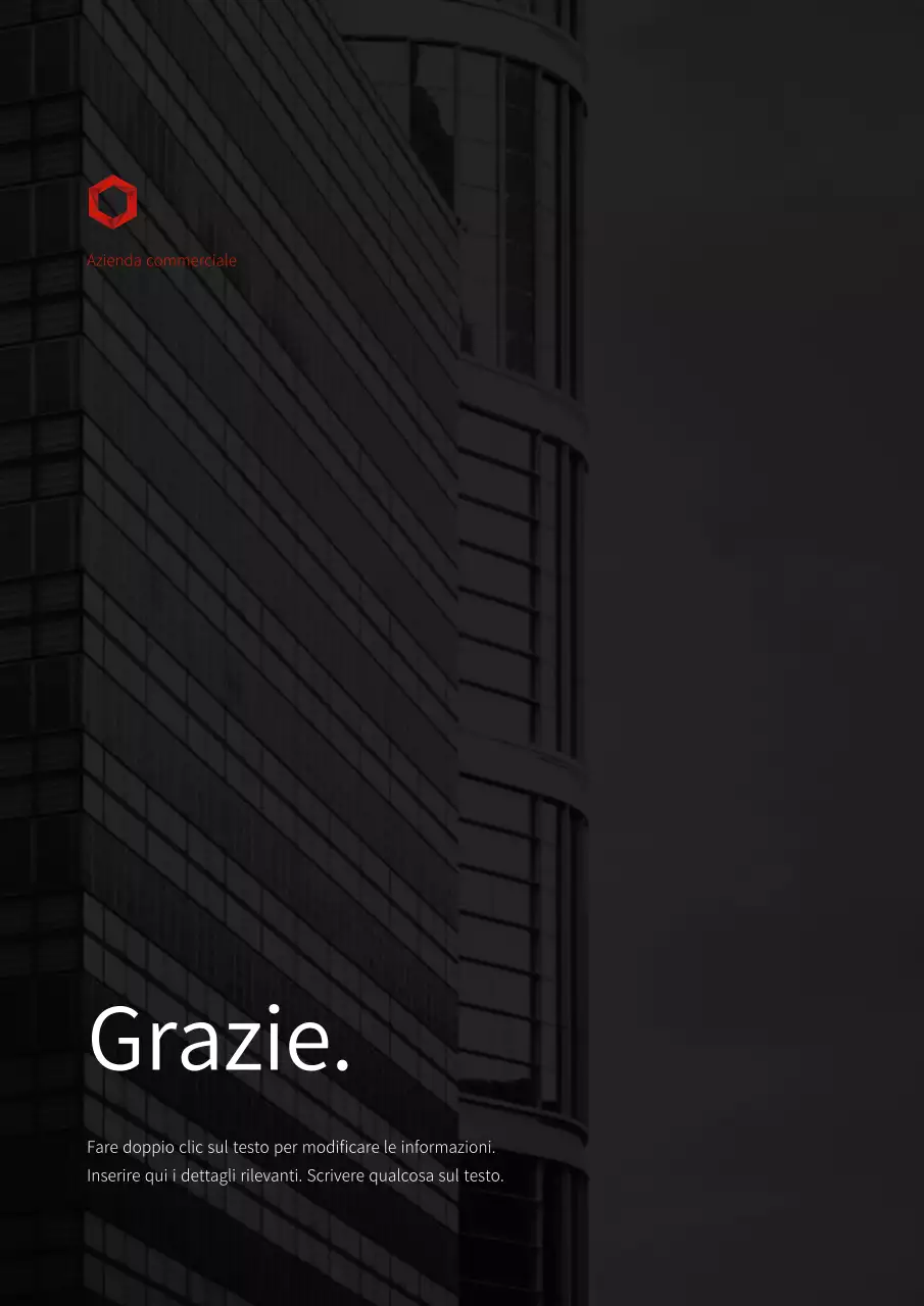 Modello di documento verticale di profilo aziendale ispirato a un edificio urbano rosso e nero