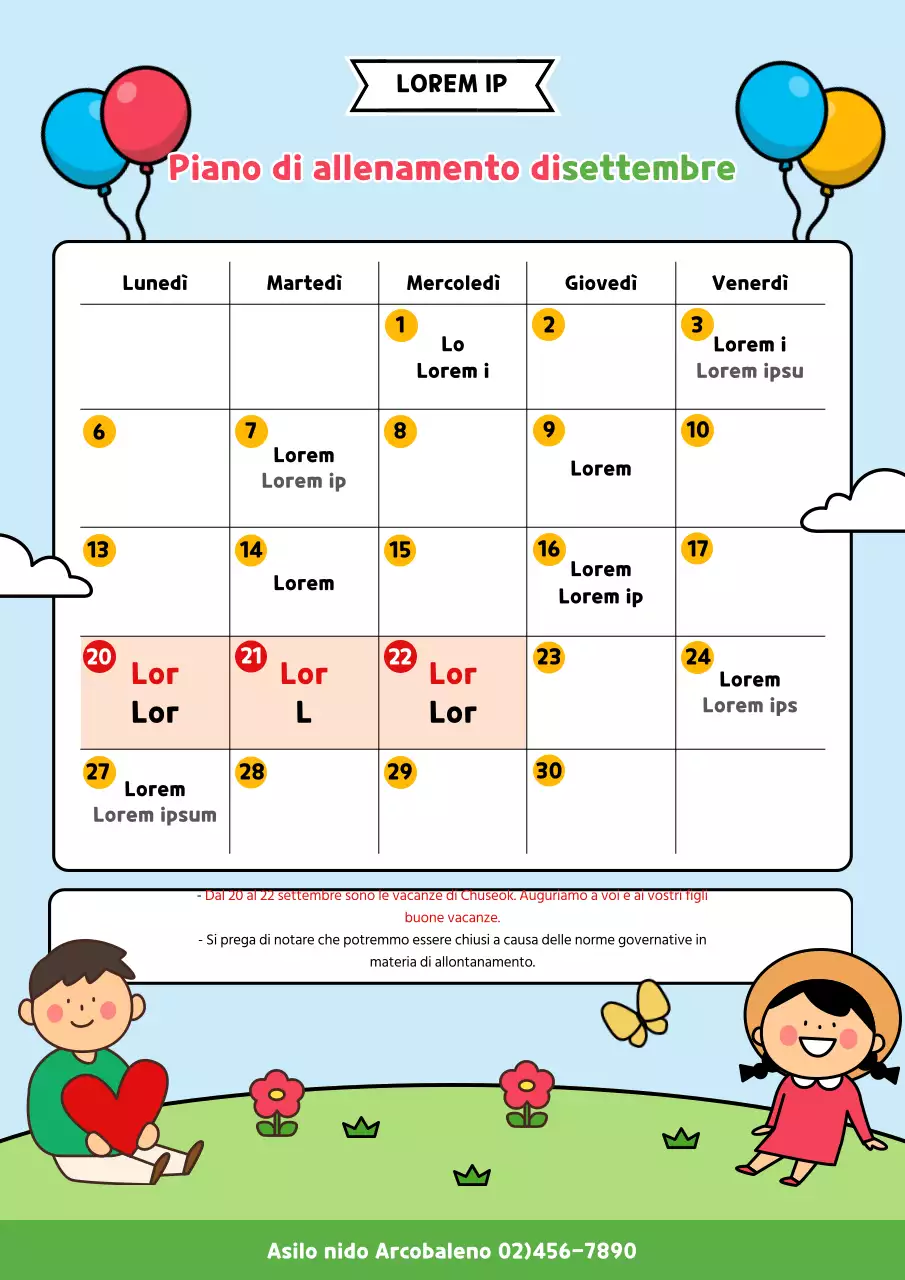 Un simpatico programma di lezioni mensili per gli asili nido