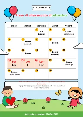 Un simpatico programma di lezioni mensili per gli asili nido