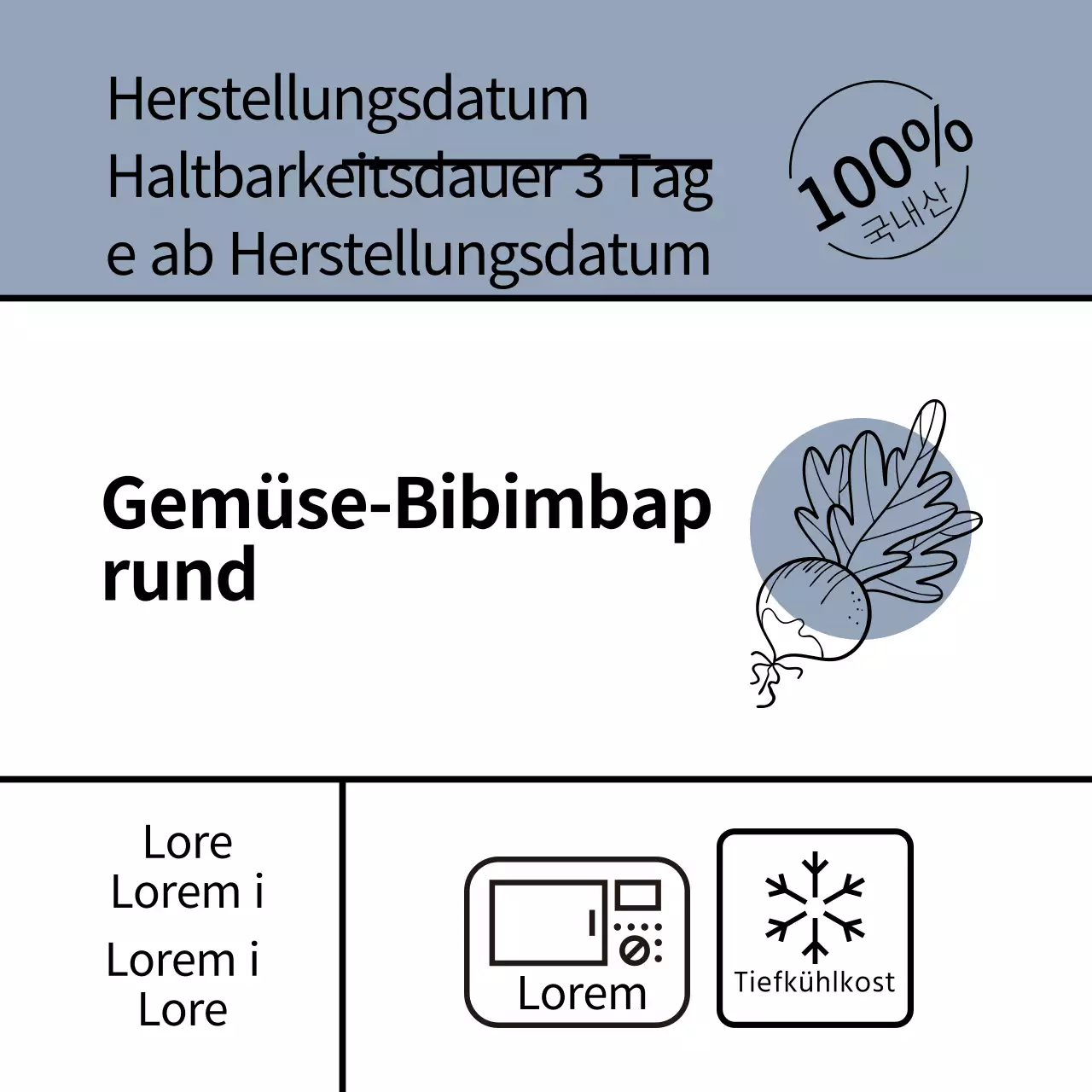 blau Illustration einfache Lebensmittel Gemüse Bibimbap Runde Etikett