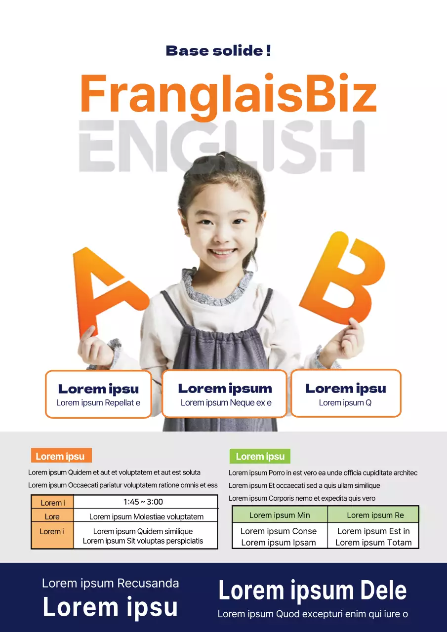 La photo bleu marine-orange met en évidence la promotion de l'école de langue anglaise