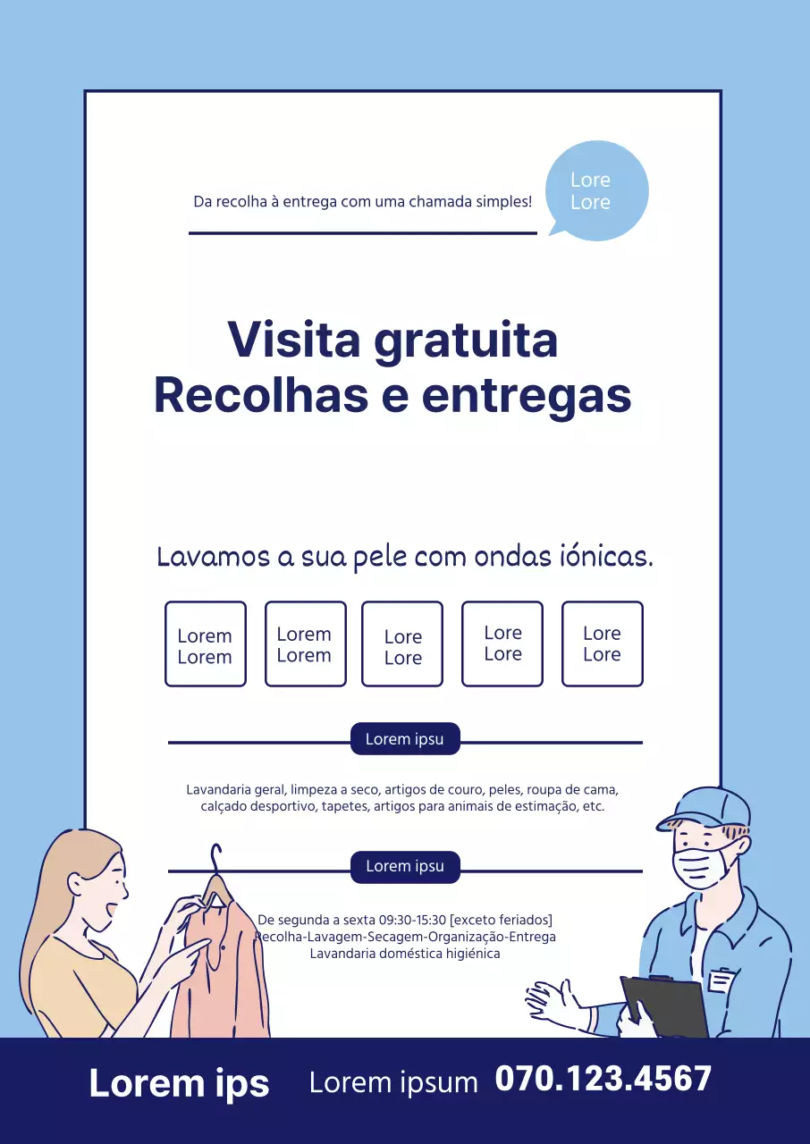 Ilustração azul lavandaria arrumada lavandaria limpeza entrega promoção