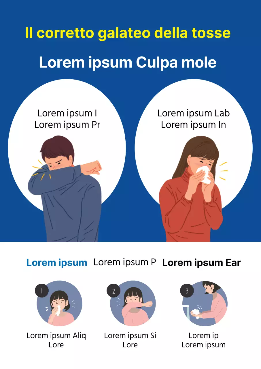 Poster di prevenzione della corona con illustrazione blu e gialla