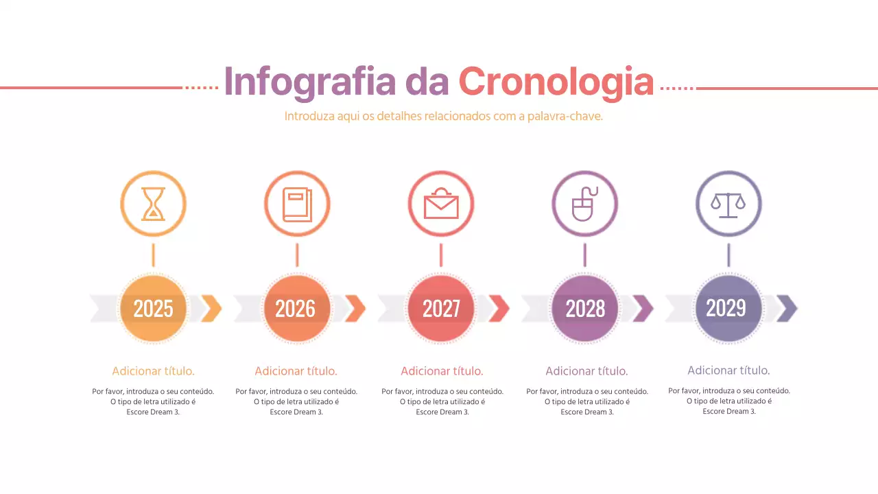 Linha cronológica em gradiente 5 etapas infográfico História da empresa
