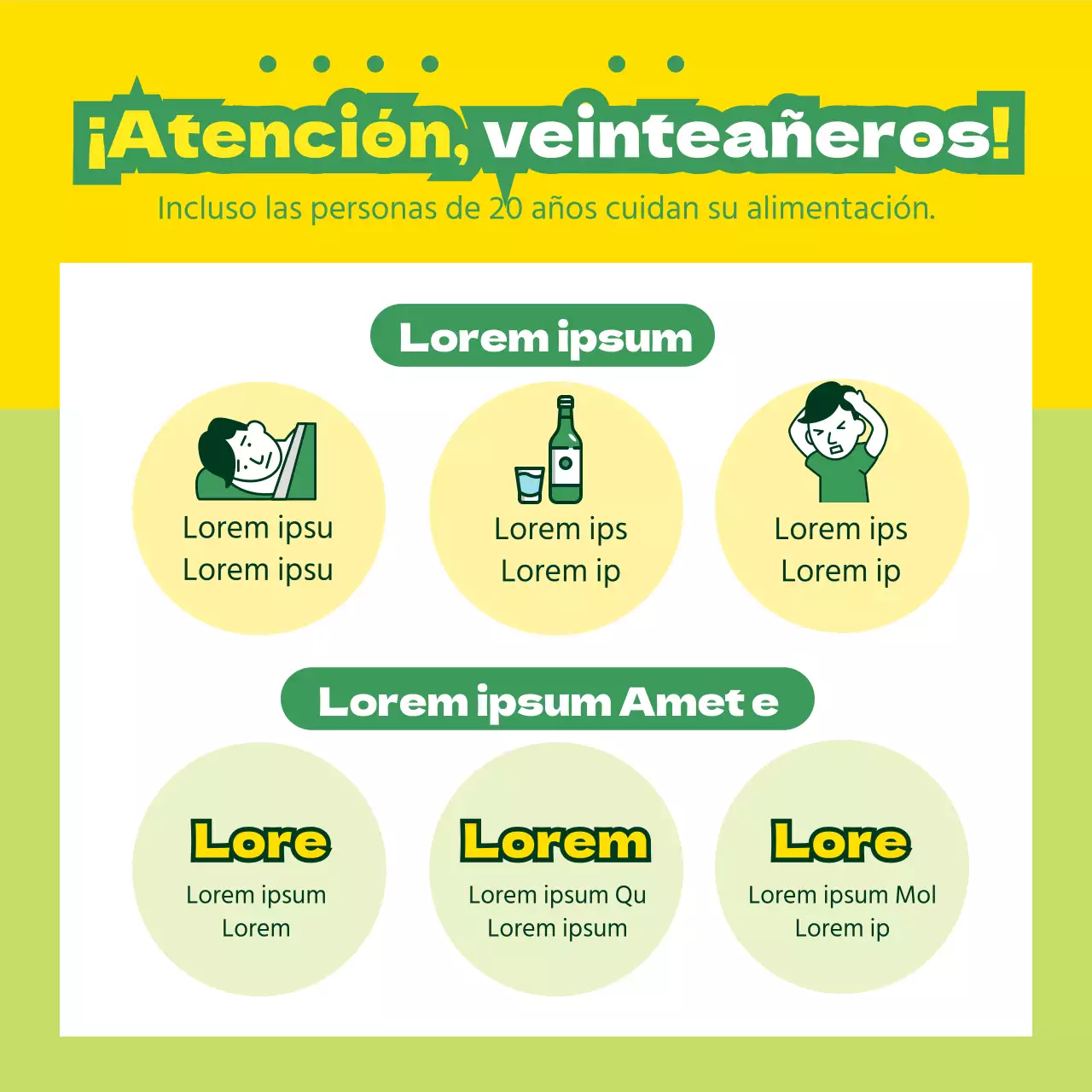 Promocionar productos nutricionales con ilustraciones amarillas y verdes