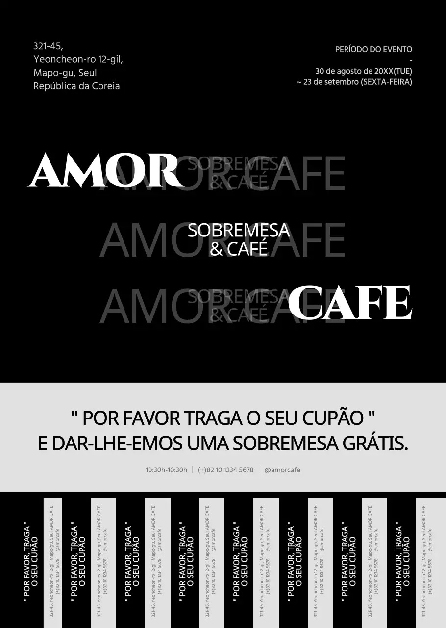Estilo tipográfico simples a preto e branco para anúncios e promoções de eventos em cafés