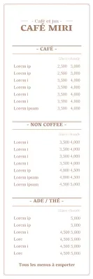 Bannière simple de menu de café en blanc et marron