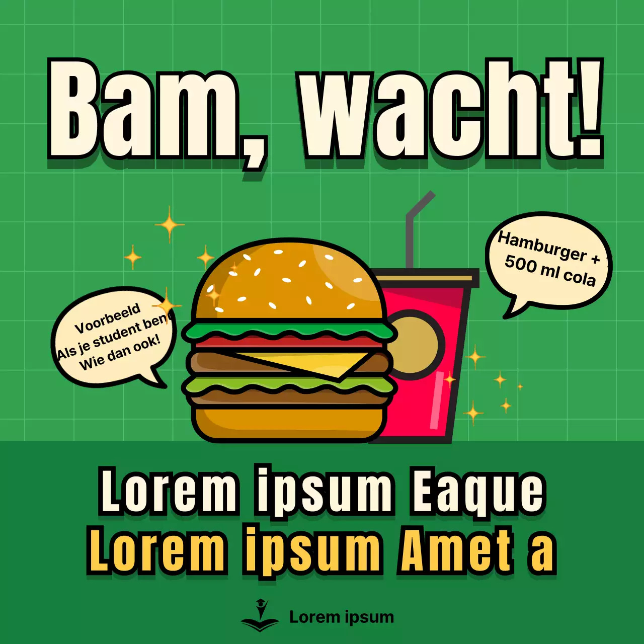 Een schattig groen en geel snack-evenement van de studentenvereniging