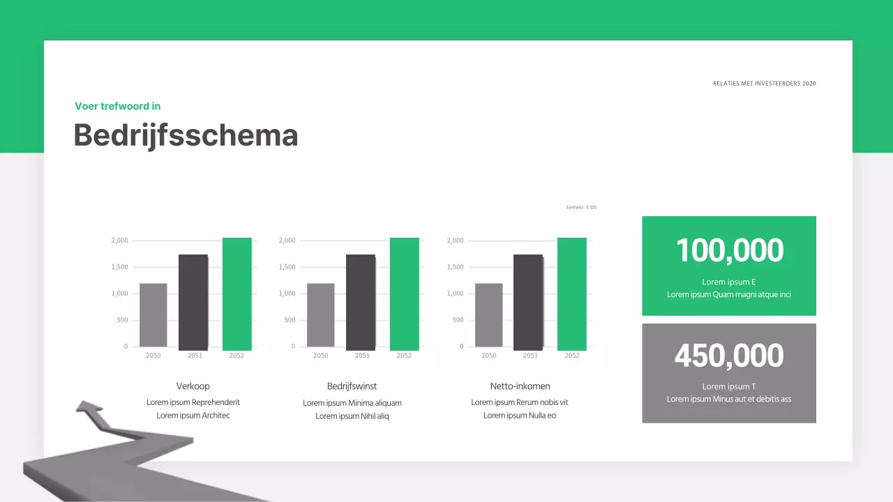 Staafdiagram opstartconcept in groen en grijs