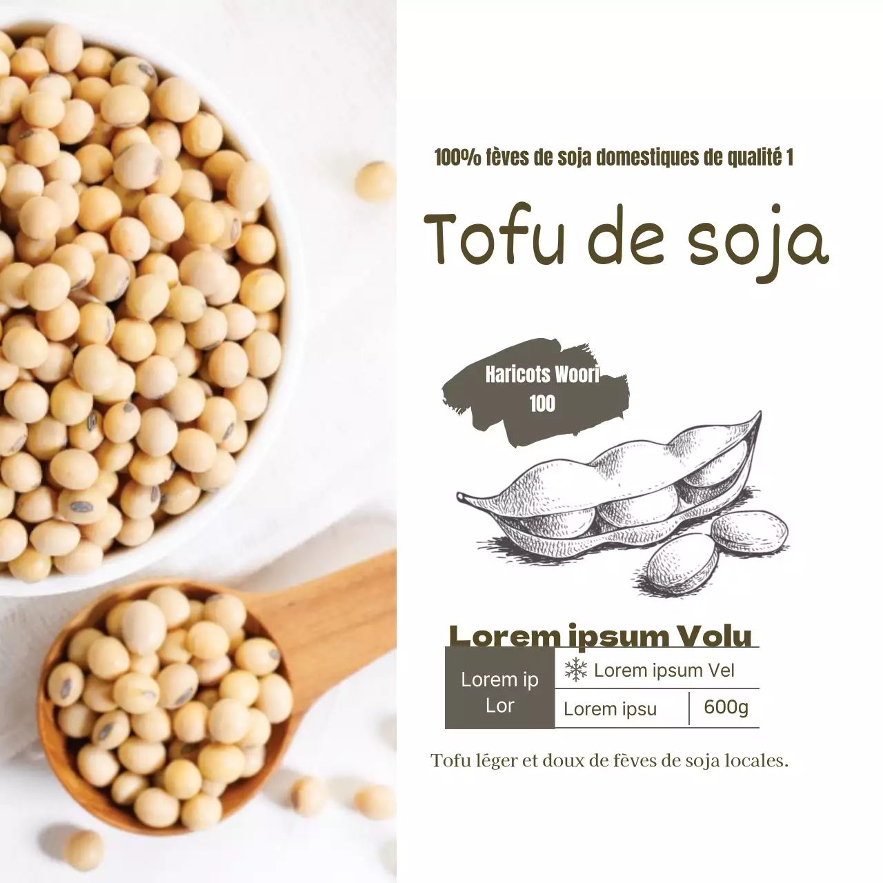 Étiquette d'information alimentaire sur le tofu blanc