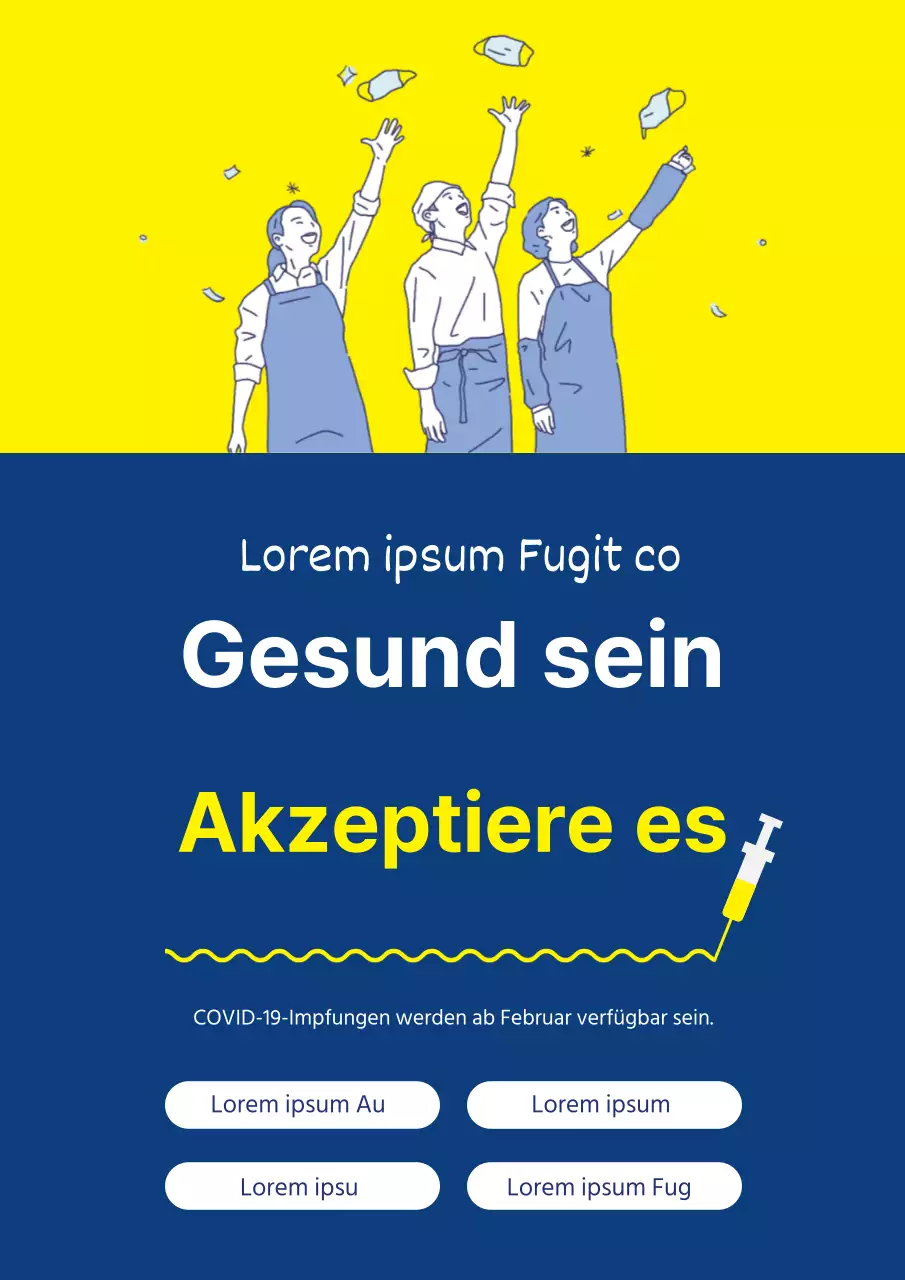 Gelb-Marineblau Illustration ordentlich Korona Impfstoff