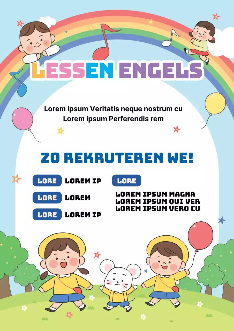 Lichtblauwe illustratie schattige kinderen Engels klaslokaal school promotie