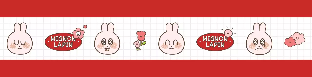 Motif d'illustration d'un lapin rouge et blanc dans un style mignon et câlin