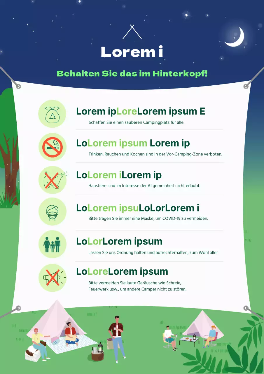 Grüne und marineblaue Campingplatzbeschilderung