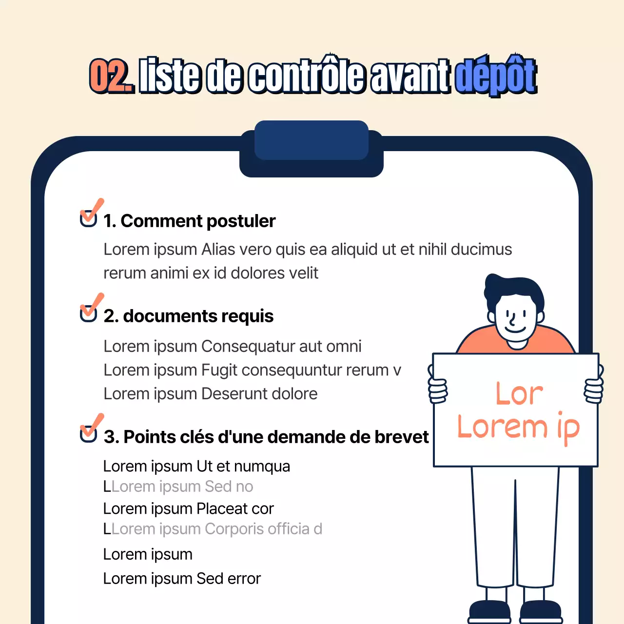 Carte d'information sur les demandes de brevet en beige, bleu et orange News