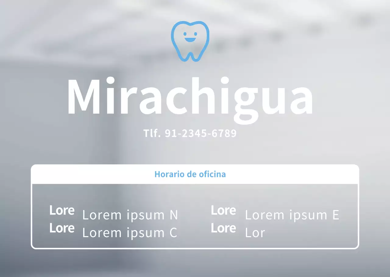 Póster de horario de consulta con logotipo dental en azul claro para clínica