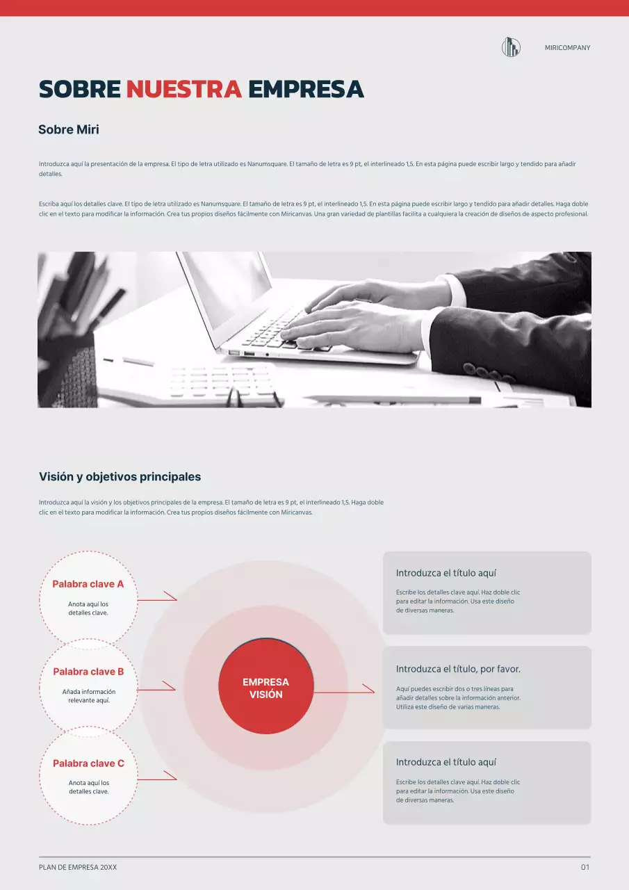 Concepto gráfico de plan de empresa en azul marino y rojo