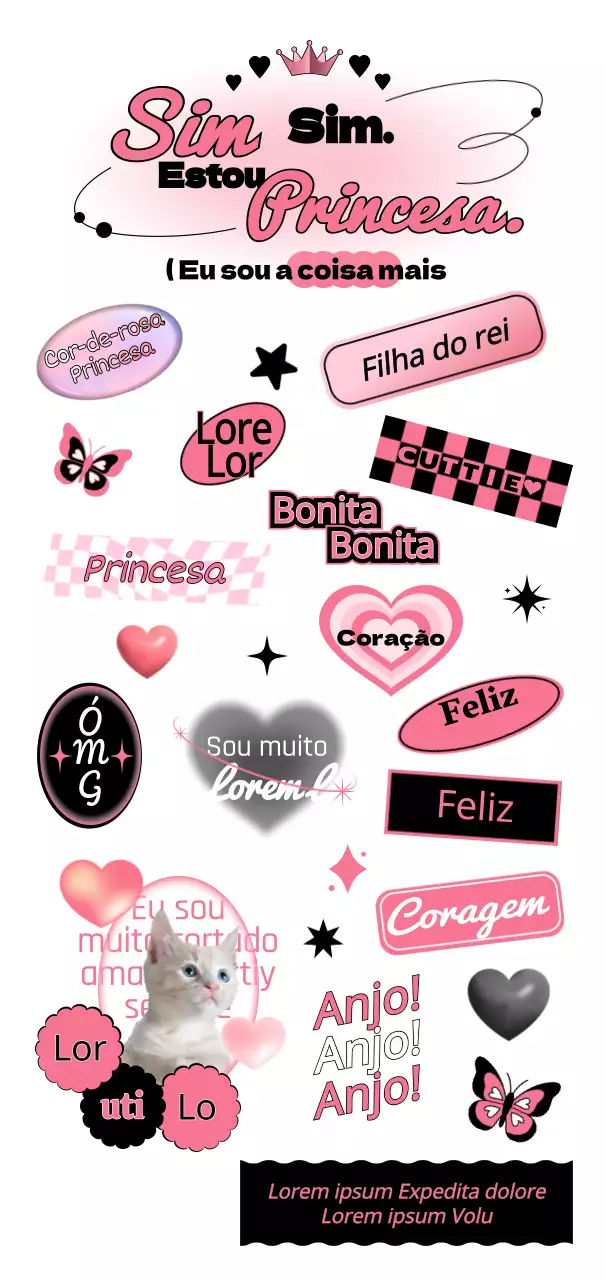 Desenho de texto com elementos de conceito adolescente a preto e cor-de-rosa