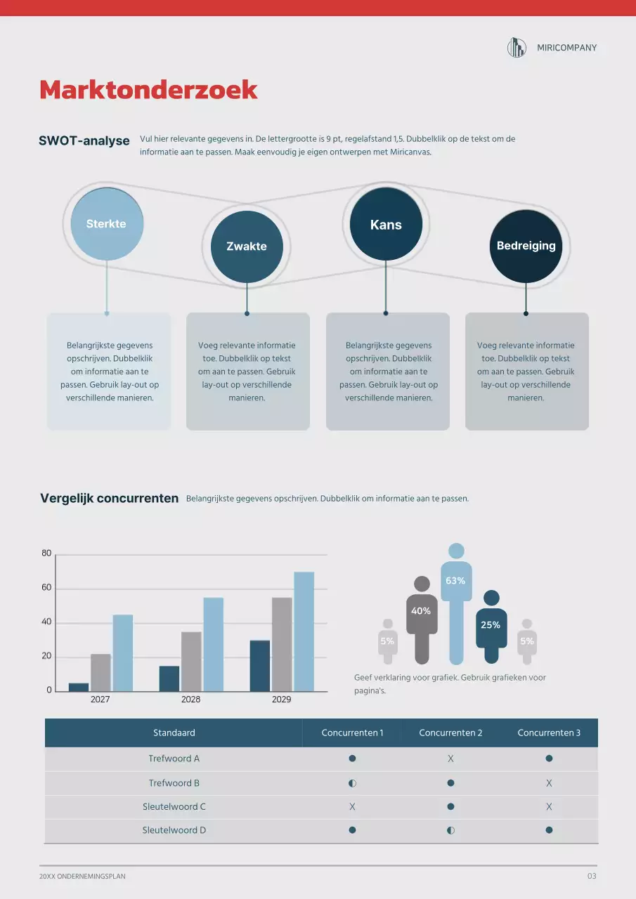 Grafisch concept ondernemingsplan in marineblauw en rood