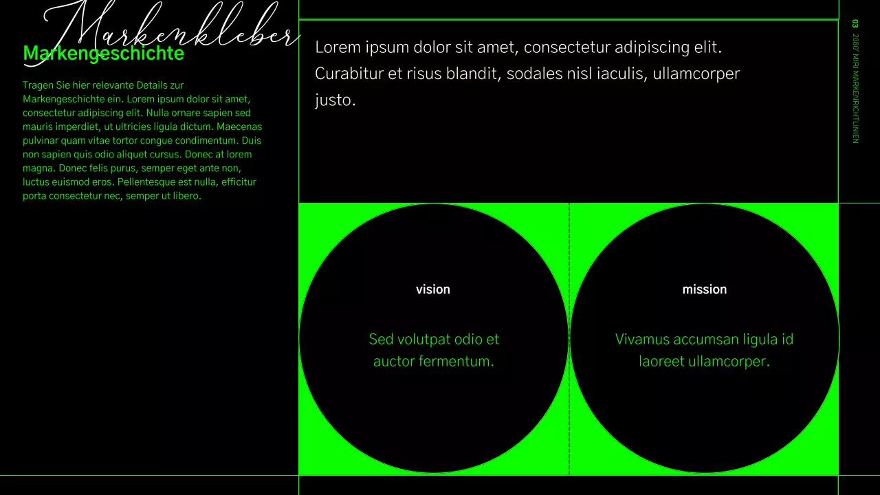 Leitlinien zur Markenidentität in einem lindgrünen und schwarzen Rasterformat