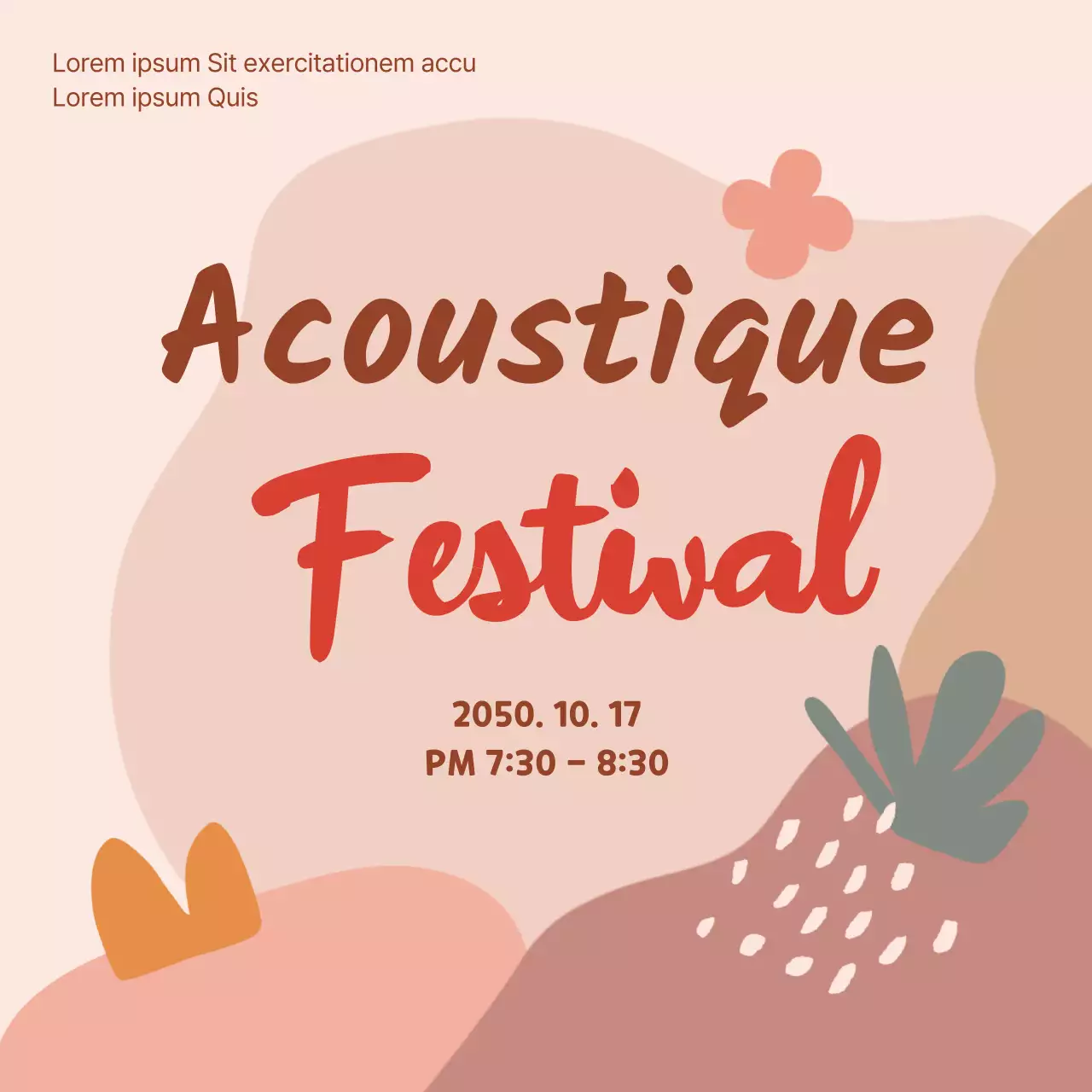 Annonce de concert acoustique d'automne simple en beige et rouge
