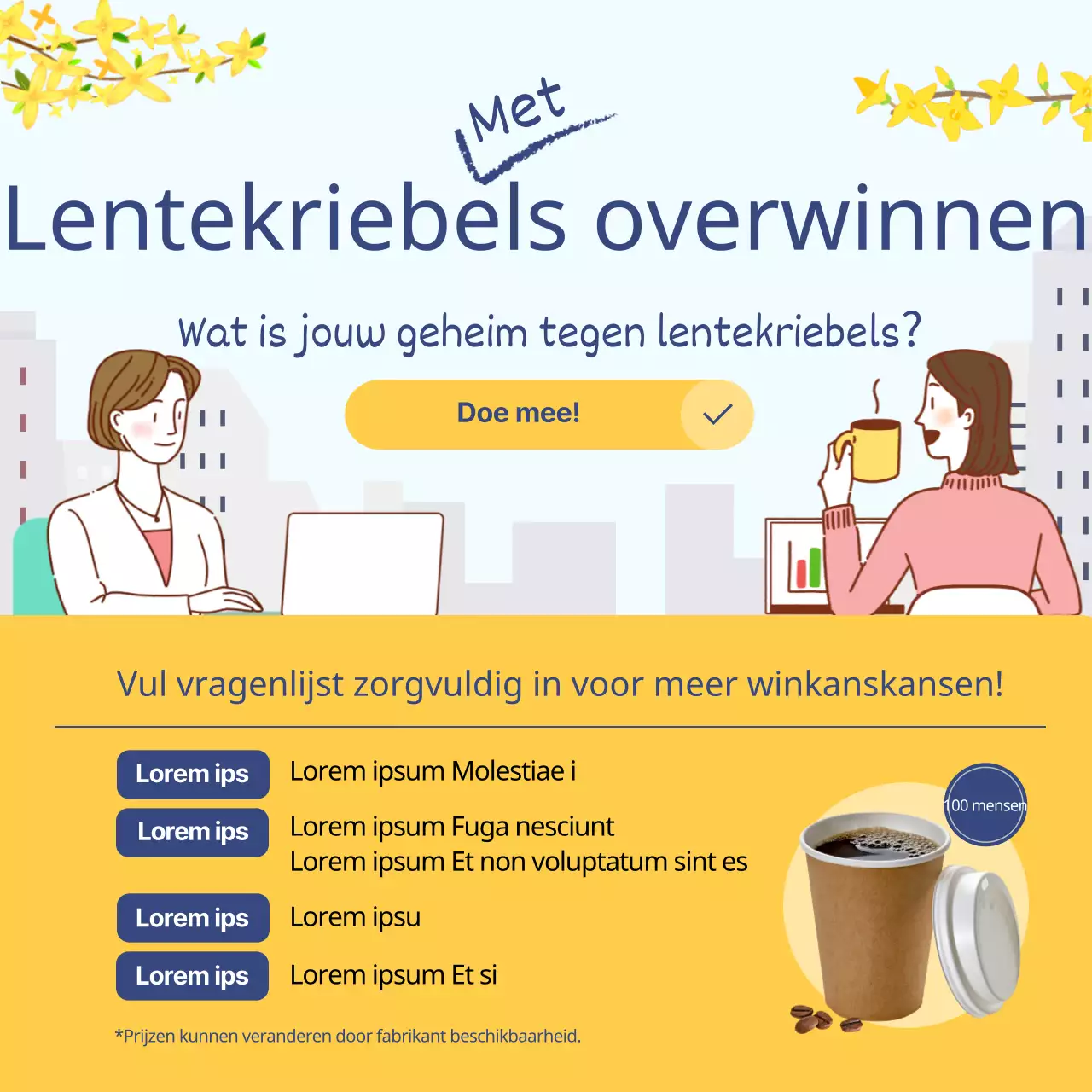 Gele schone illustratie voorjaarsevenement (sociale mediapleinen)