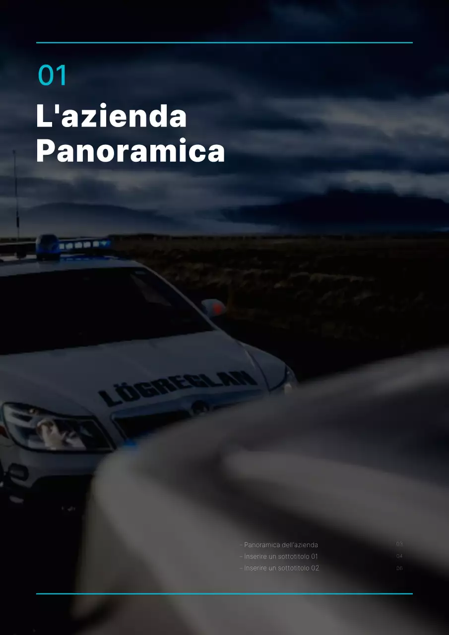 Piano aziendale di semplice concezione in azzurro e nero
