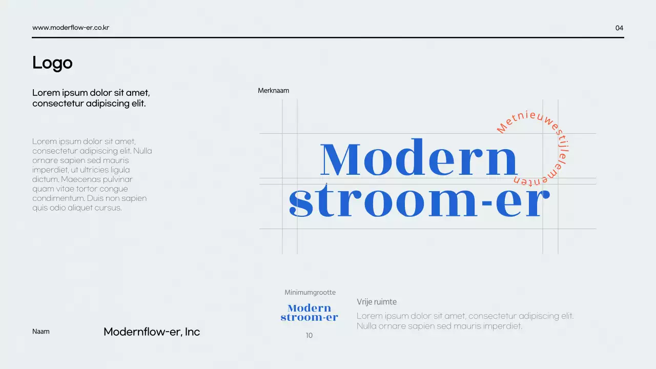 Een strakke presentatie van de merkgids in rood en blauw