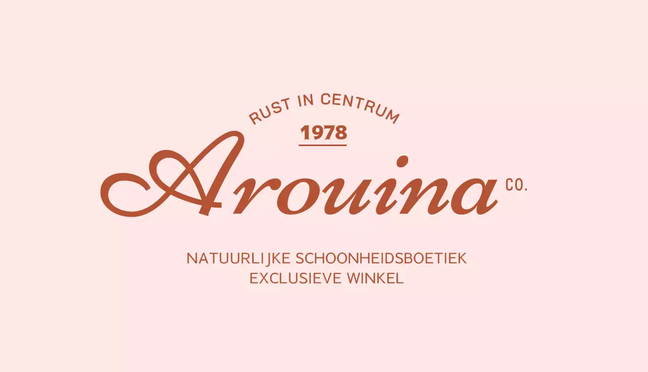 Redactie winkel visitekaartje met cursieve embleem logo op roze achtergrond