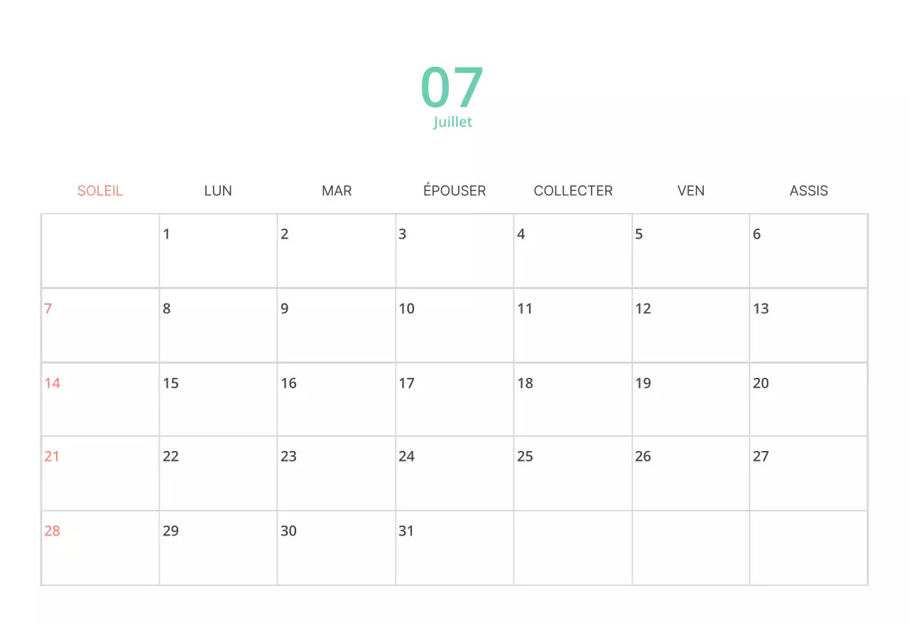 Calendrier de bureau illustré vert sur le thème de la famille