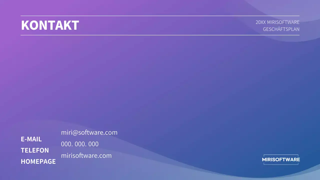 Businessplan-Präsentation mit einem lila und blauen Farbverlauf Konzept