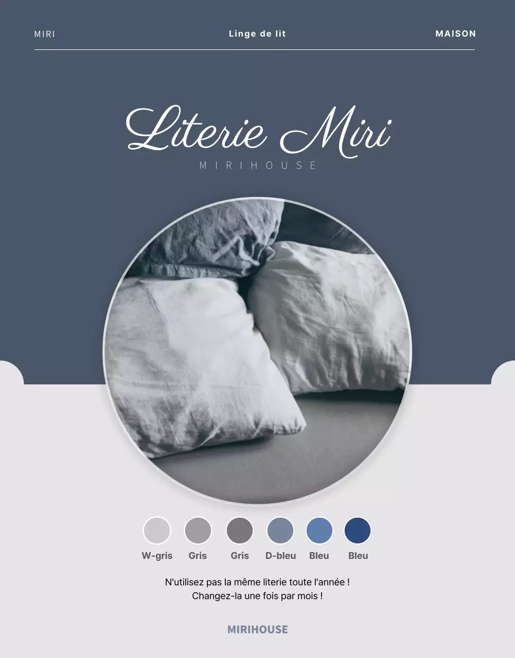 Page de détail de la literie pourpre et grise