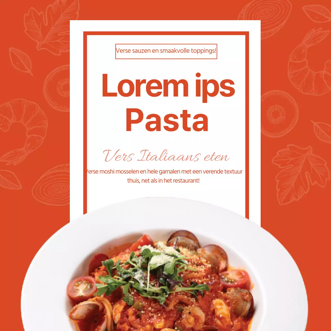 Oranje pasta zeevruchten tomaat maaltijdpakket voedsel spaghetti promotie