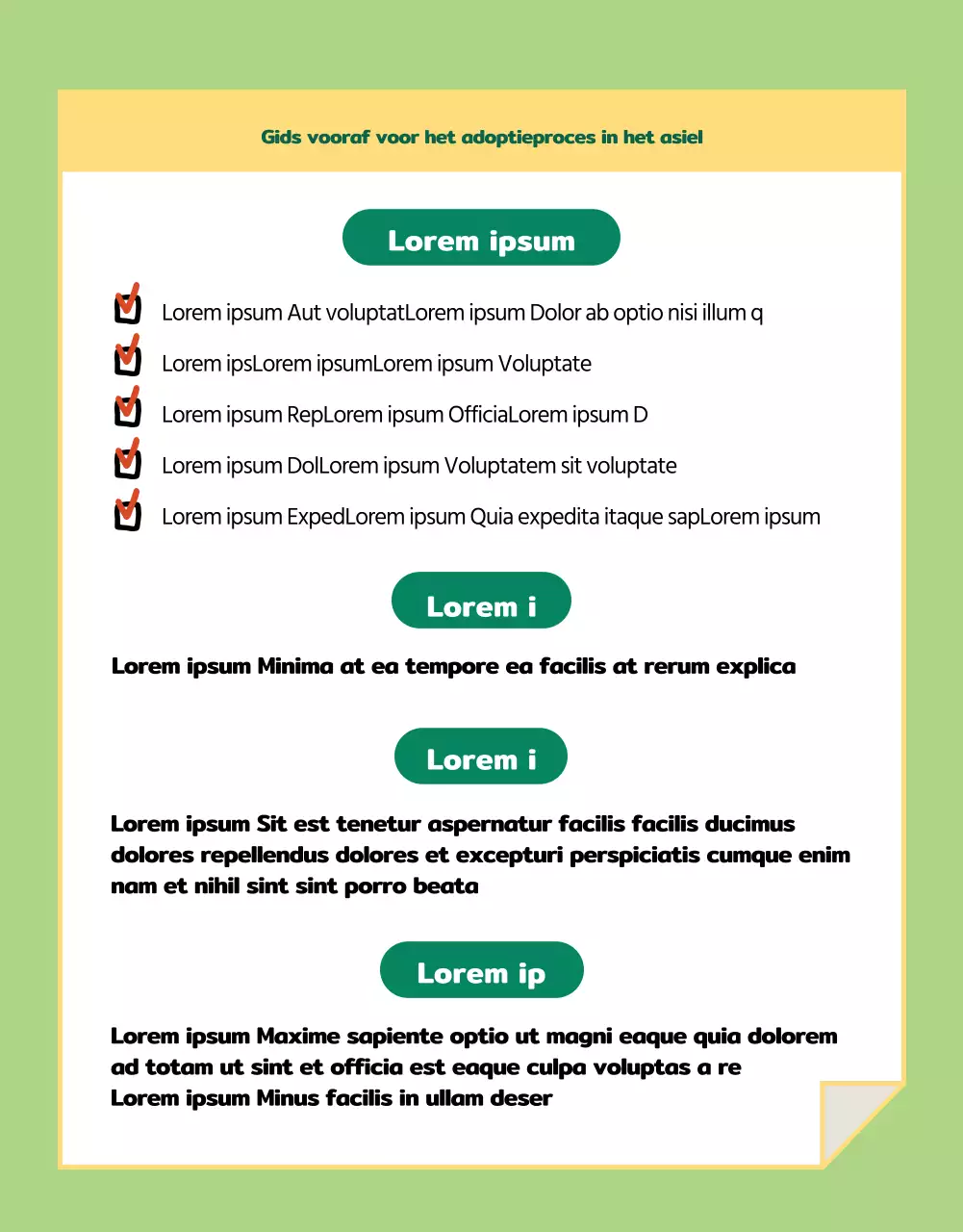 Groene en gele adoptiepagina voor huisdieren