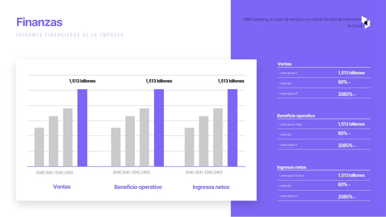 Gráfico de barras de empresa sencillo en morado