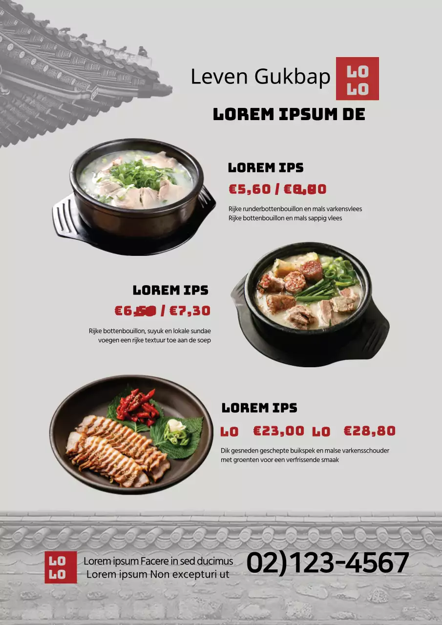 Traditioneel restaurant Koreaans menu gemarkeerd in grijze foto
