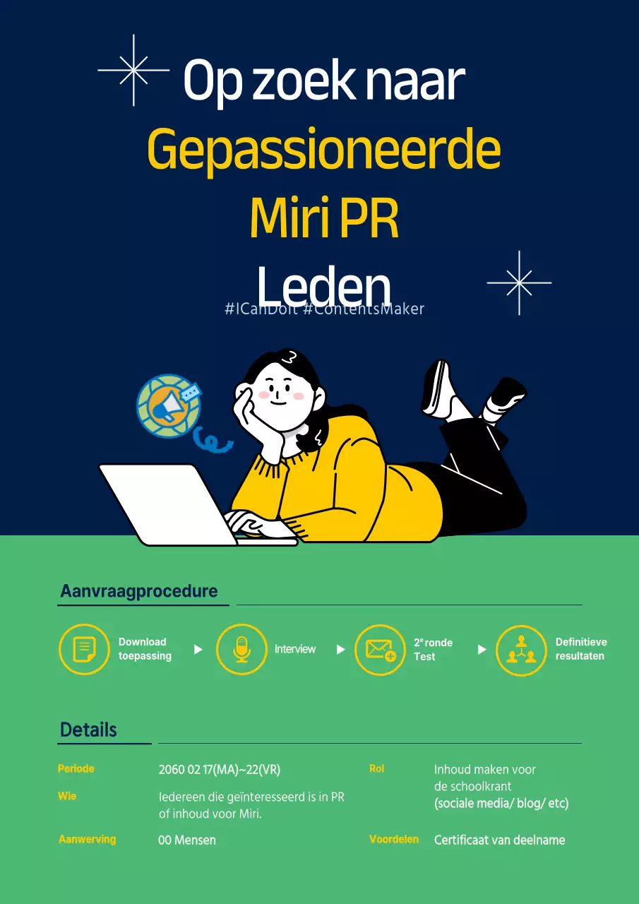 Groen marineblauw geel illustratie vacature universiteitsstudent