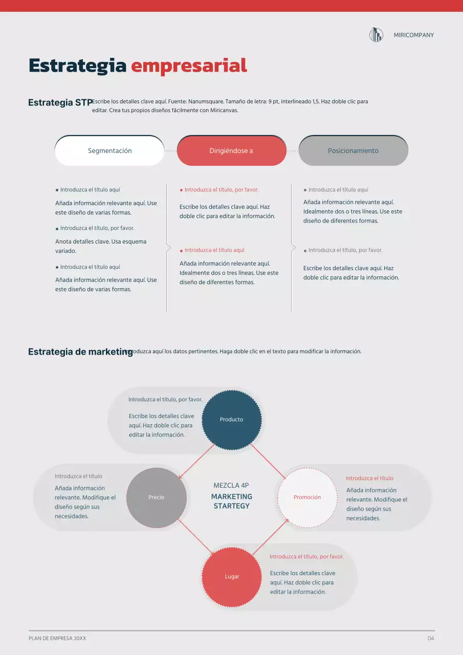 Concepto gráfico de plan de empresa en azul marino y rojo