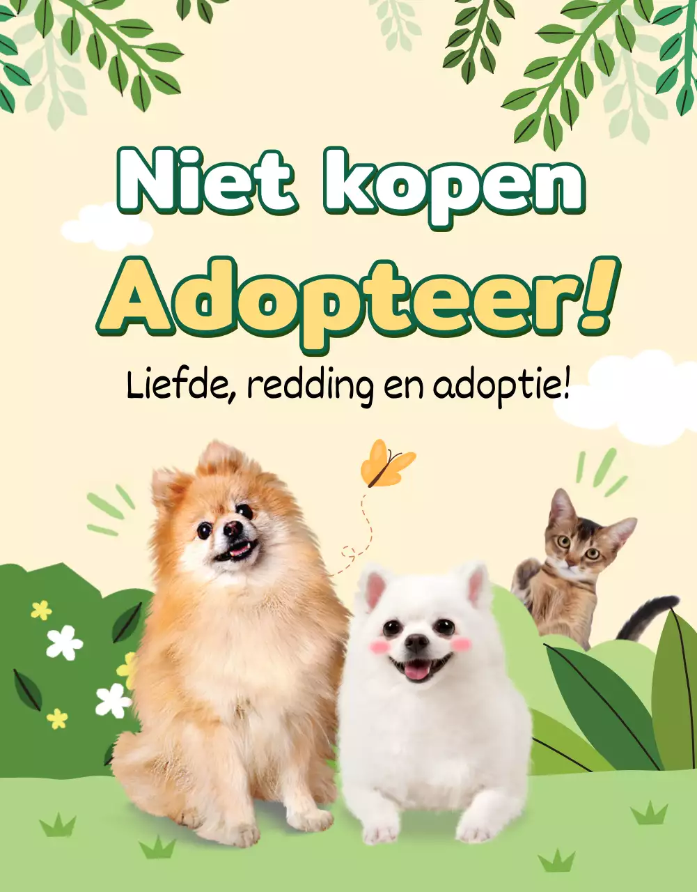 Groene en gele adoptiepagina voor huisdieren
