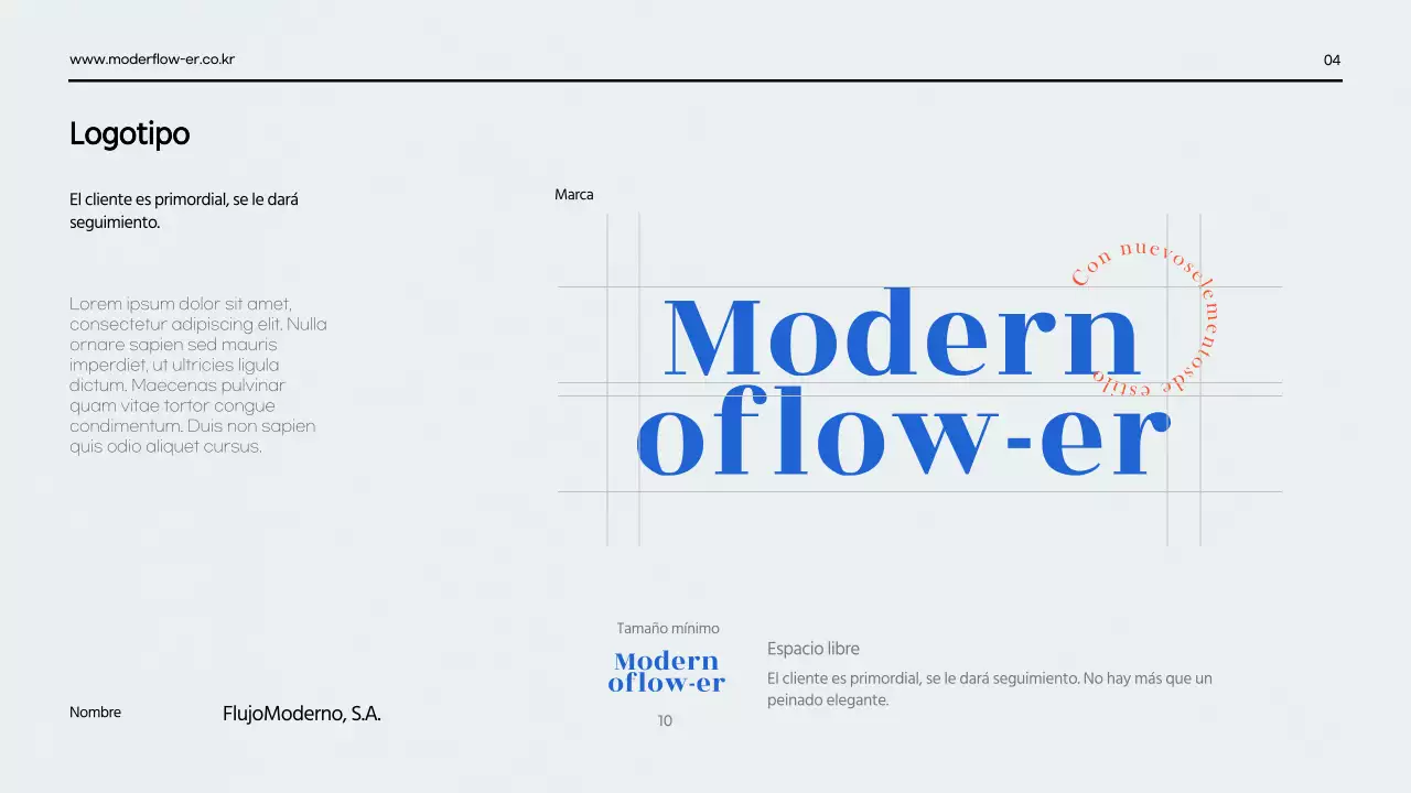 Una presentación limpia de la guía de marca en rojo y azul