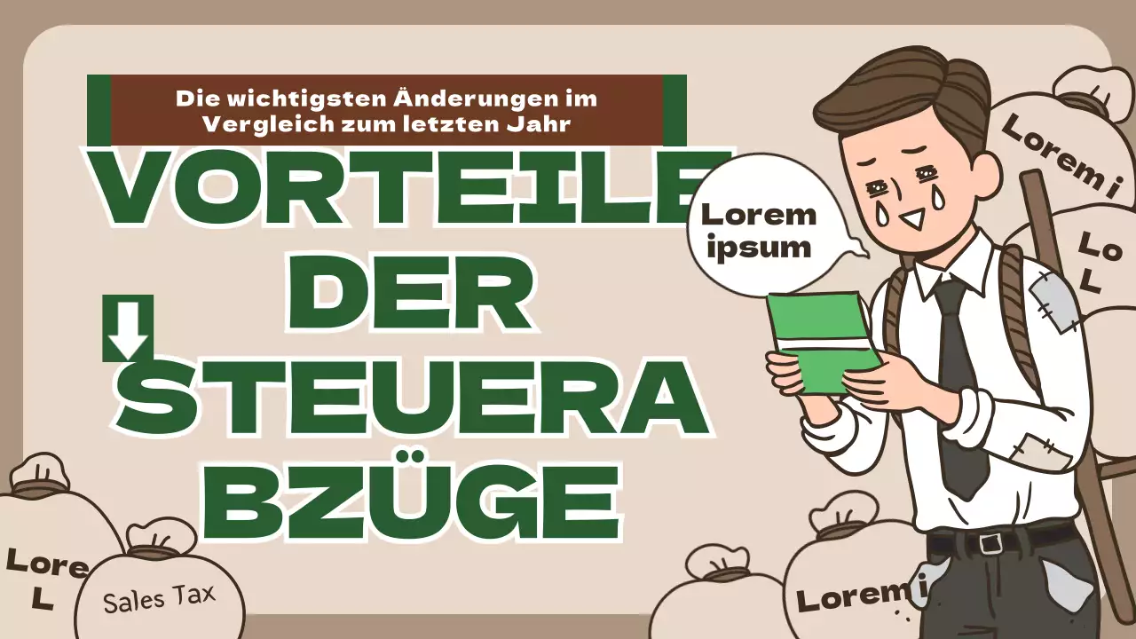 Informationen zur Steuererleichterungspolitik mit braun-grüner humorvoller Illustration