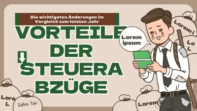Informationen zur Steuererleichterungspolitik mit braun-grüner humorvoller Illustration