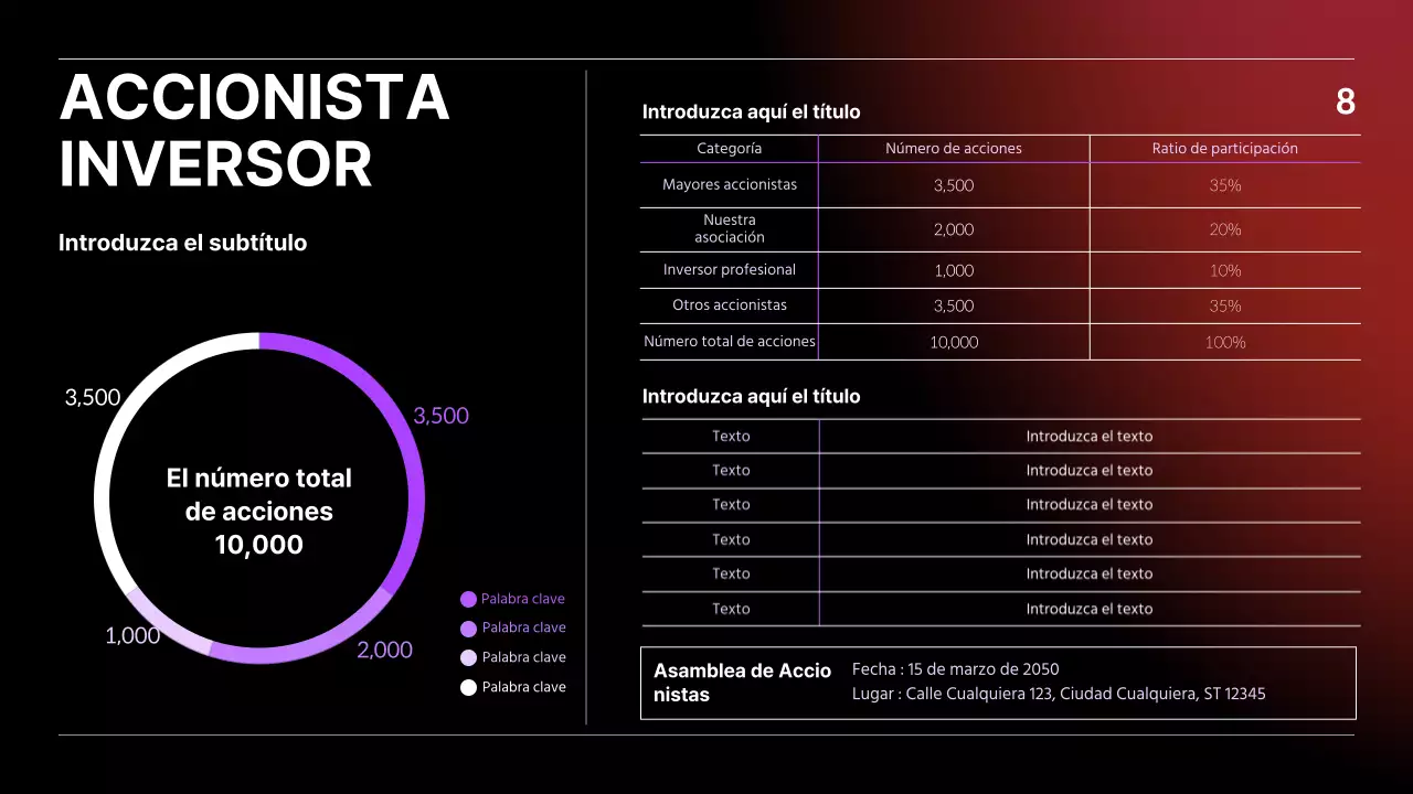 Presentación IR con gradiente negro, azul y rojo concepto de negocio