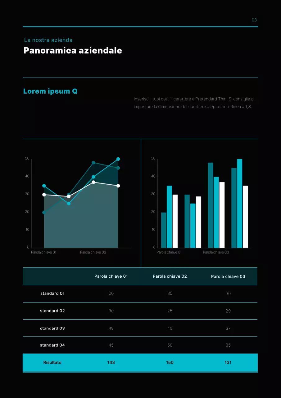 Piano aziendale di semplice concezione in azzurro e nero